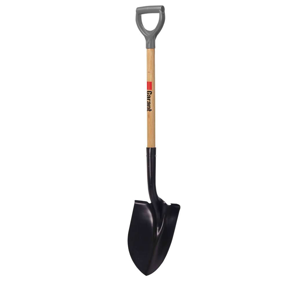 Round point shovel, wood handle, D-grip