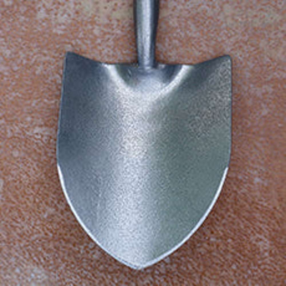 Round point shovel, long wood handle