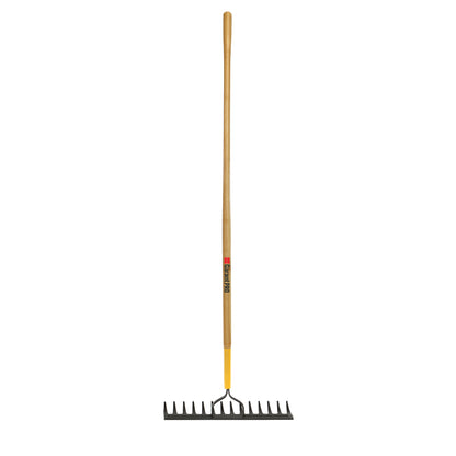 Double-back level rake, wood handle
