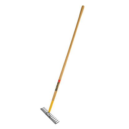 Double-back level rake, wood handle