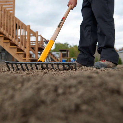 Level rake, wood handle