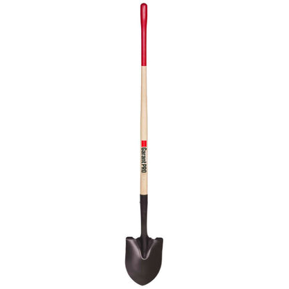 Round point shovel, long wood handle